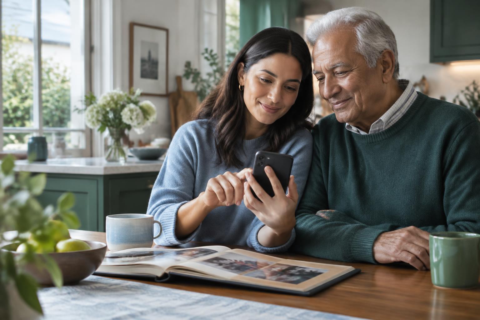 A family rediscovering saved memories together